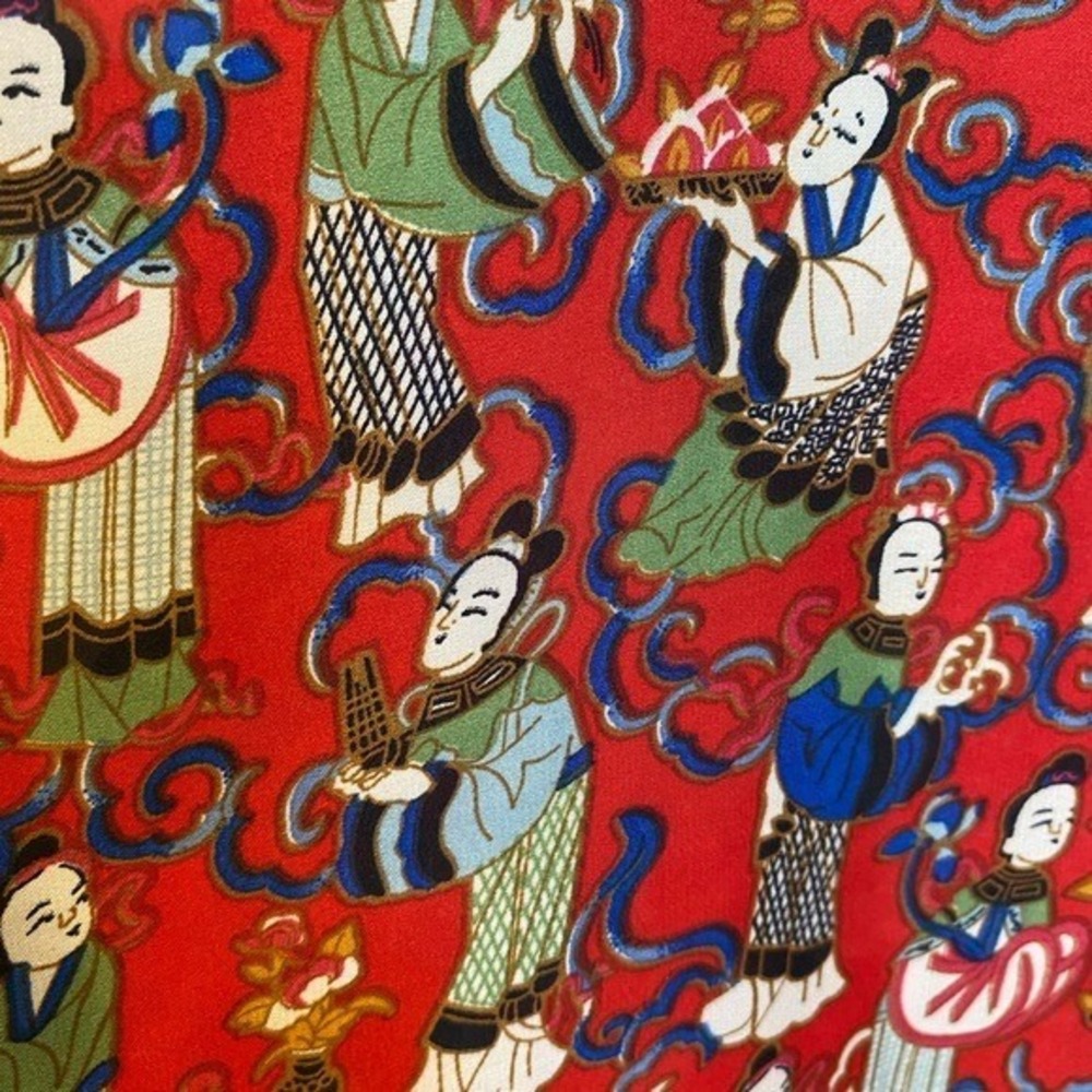 Josie Natori Red Asian Novelty Print Button Down Blouse Top SZ S - Picture 6 of 9